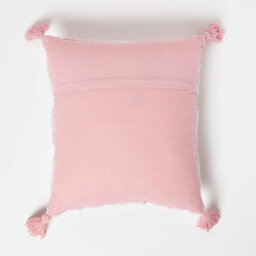 Homescapes Geometric Ikat White & Pink Tufted Cotton Cushion With Tassels 45 X 45 Cm - thumbnail 3