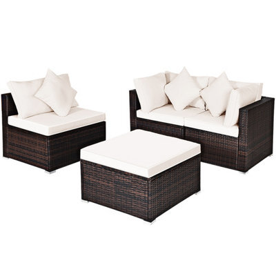 Costway 4-Piece Patio Furniture Set Outdoor Rattan Wicker Sofa & Ottoman Set - image 1