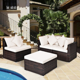 Costway 4-Piece Patio Furniture Set Outdoor Rattan Wicker Sofa & Ottoman Set - thumbnail 5