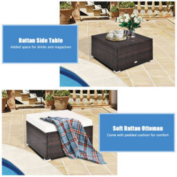 Costway 4-Piece Patio Furniture Set Outdoor Rattan Wicker Sofa & Ottoman Set - thumbnail 6