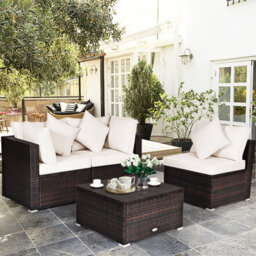 Costway 4-Piece Patio Furniture Set Outdoor Rattan Wicker Sofa & Ottoman Set - thumbnail 3