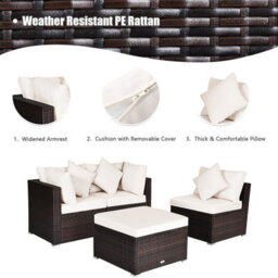 Costway 4-Piece Patio Furniture Set Outdoor Rattan Wicker Sofa & Ottoman Set - thumbnail 7