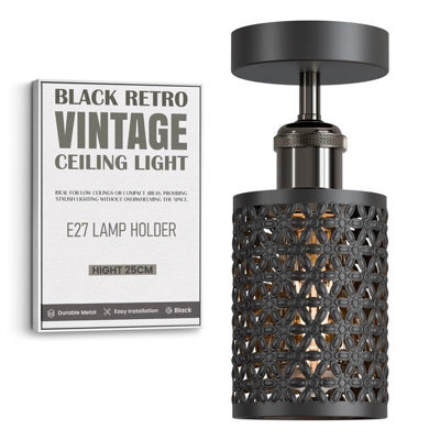Black Ceiling Light Fixture, Industrial Chandeliers Ceiling Lights Metal Cage Lampshade, With E27 Base With Bulb - image 1