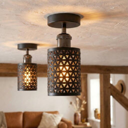 Black Ceiling Light Fixture, Industrial Chandeliers Ceiling Lights Metal Cage Lampshade, With E27 Base With Bulb - thumbnail 2