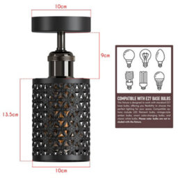 Black Ceiling Light Fixture, Industrial Chandeliers Ceiling Lights Metal Cage Lampshade, With E27 Base With Bulb - thumbnail 4