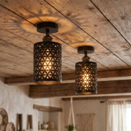 Black Ceiling Light Fixture, Industrial Chandeliers Ceiling Lights Metal Cage Lampshade, With E27 Base With Bulb - thumbnail 6