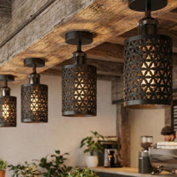 Black Ceiling Light Fixture, Industrial Chandeliers Ceiling Lights Metal Cage Lampshade, With E27 Base With Bulb - thumbnail 5