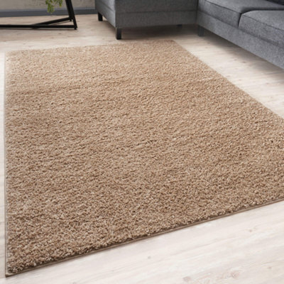 The Rugs Beige Soft Plain Design Fluffy Shaggy Rugs And Runners High Pile Living Room Kitchen Hallway 380 - image 1