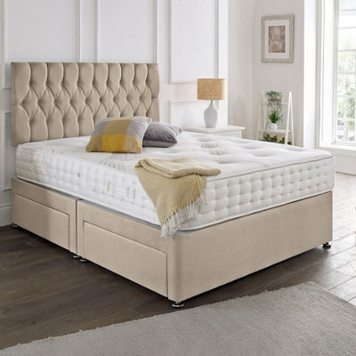 Dining Tables Beirut Matching Headboard Divan Set, 2 Drawer On Same Side With Sprung 1500 Comfort Mattress - Plush Almond - Double - image 1