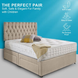 Dining Tables Beirut Matching Headboard Divan Set, 2 Drawer On Same Side With Sprung 1500 Comfort Mattress - Plush Almond - Double - thumbnail 2
