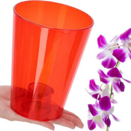B2C Plant Orchid Pot Plastic  Gloss Oval Planter 12 Cm Red Round