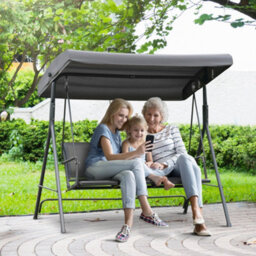 Outsunny 3 Seater Garden Swing Patio Hammock W/ Canopy For Outdoor Grey - thumbnail 1