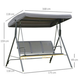 Outsunny 3 Seater Garden Swing Patio Hammock W/ Canopy For Outdoor Grey - thumbnail 3