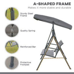 Outsunny 3 Seater Garden Swing Patio Hammock W/ Canopy For Outdoor Grey - thumbnail 4