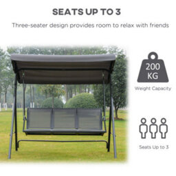 Outsunny 3 Seater Garden Swing Patio Hammock W/ Canopy For Outdoor Grey - thumbnail 6