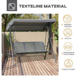 Outsunny 3 Seater Garden Swing Patio Hammock W/ Canopy For Outdoor Grey - thumbnail 7