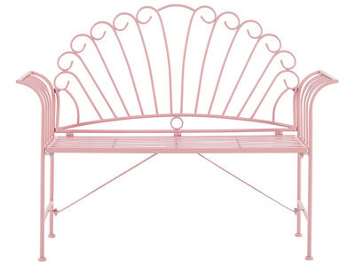 Beliani Vintage Outdoor Pink Metal Two-Seater Bench With Flared Armrests And Classic Detailing - image 1