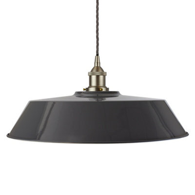 Slate Grey Large Chancery Painted Dome Pendant Light With Brushed Chrome Lamp Holder And Grey Twisted Cable - Se Home - image 1