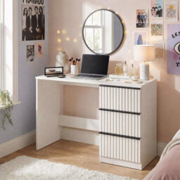 Fwstyle Lania 3 Drawer White Dressing Table Study Desk Scalloped Ripple Design