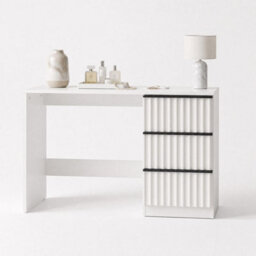 Fwstyle Lania 3 Drawer White Dressing Table Study Desk Scalloped Ripple Design - thumbnail 4