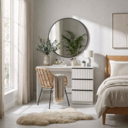 Fwstyle Lania 3 Drawer White Dressing Table Study Desk Scalloped Ripple Design - thumbnail 2