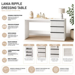 Fwstyle Lania 3 Drawer White Dressing Table Study Desk Scalloped Ripple Design - thumbnail 3