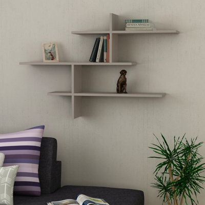 Decortie Leo Mocha Grey 3-Tier Floating Wall Shelf 80Cm - Modern Display Bookcase - image 1