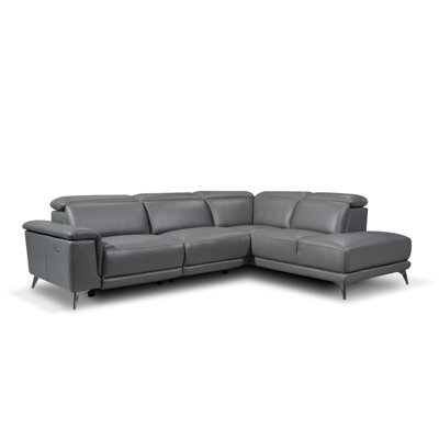 Valencia Pista Modern Top Grain Leather Reclining Sectional Right Hand Facing Chaise Sofa Black Stainless Steel Legs - image 1
