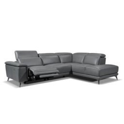 Valencia Pista Modern Top Grain Leather Reclining Sectional Right Hand Facing Chaise Sofa Black Stainless Steel Legs - thumbnail 8