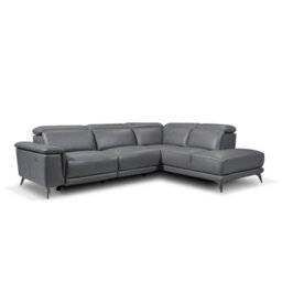 Valencia Pista Modern Top Grain Leather Reclining Sectional Right Hand Facing Chaise Sofa Black Stainless Steel Legs - thumbnail 1