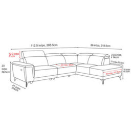 Valencia Pista Modern Top Grain Leather Reclining Sectional Right Hand Facing Chaise Sofa Black Stainless Steel Legs - thumbnail 3
