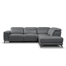 Valencia Pista Modern Top Grain Leather Reclining Sectional Right Hand Facing Chaise Sofa Black Stainless Steel Legs - thumbnail 7
