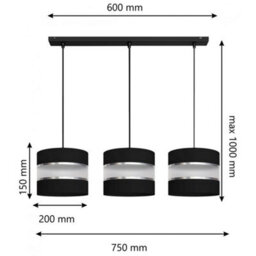 Luminosa Lighting Luminosa Helen Straight Bar Pendant Ceiling Light Black, Silver 65Cm - thumbnail 2