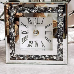 Biznest (Pack Of 2) Elegant Table Clock Diamante Glass Clock Home Living Room Decoration (15Cm X 15Cm)