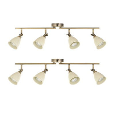 First Choice Lighting Set Of 2 Lincoln - Antique Brass & Cream 4 Way Ceiling Spotlights - image 1