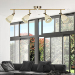 First Choice Lighting Set Of 2 Lincoln - Antique Brass & Cream 4 Way Ceiling Spotlights - thumbnail 5