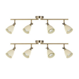 First Choice Lighting Set Of 2 Lincoln - Antique Brass & Cream 4 Way Ceiling Spotlights