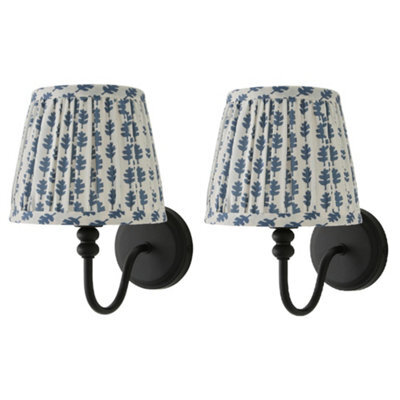 Valuelights Binky Pair Of Black Rechargeable Wall Lights With Blue Floral Shade - image 1