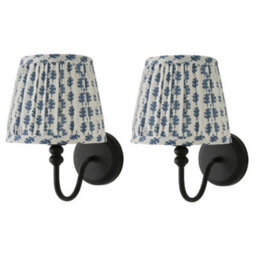 Valuelights Binky Pair Of Black Rechargeable Wall Lights With Blue Floral Shade - thumbnail 1