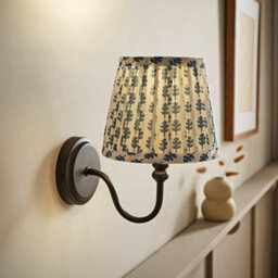 Valuelights Binky Pair Of Black Rechargeable Wall Lights With Blue Floral Shade - thumbnail 2