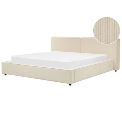 Beliani Bed Corduroy Linards 180 X 200 Cm (Eu Super King) Beige - image 1