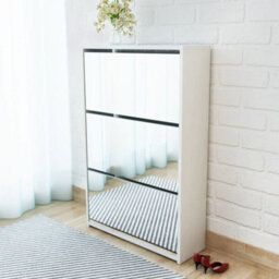 Berkfield Modern Shoe Cabinet 3-Layer Mirror White 63X17X102.5 Cm - thumbnail 2