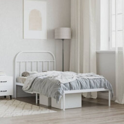 Berkfield Metal Bed Frame With Headboard White 100X200 Cm - thumbnail 3