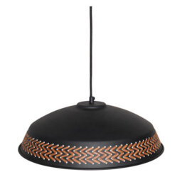 Wyld And Coco Brandlux Large Black Iron Pendant With Pu Leather Braid, Open-Bottom Dome, W42 X D42 X H212 Cm - thumbnail 4