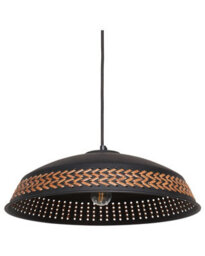 Wyld And Coco Brandlux Large Black Iron Pendant With Pu Leather Braid, Open-Bottom Dome, W42 X D42 X H212 Cm - thumbnail 1
