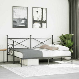 Berkfield Daybed With Trundle Without Mattress Black 90X200 Cm Steel - thumbnail 3