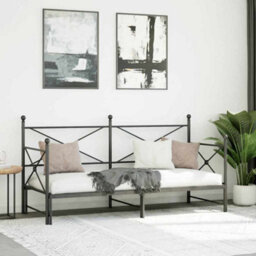 Berkfield Daybed With Trundle Without Mattress Black 90X200 Cm Steel - thumbnail 4