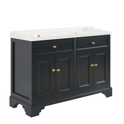 Homestylestore 1210mm Black Grey Bathroom Vanity Unit With Double Basin And Gold Round Handles - image 1