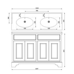 Homestylestore 1210mm Black Grey Bathroom Vanity Unit With Double Basin And Gold Round Handles - thumbnail 4