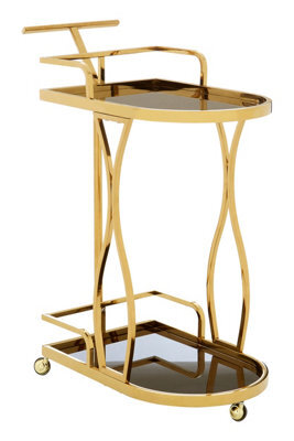 Orsina Elegant 2 Tier Gold And Wavy Design Trolley, Durable Drinks Trolley, Steel Constructed Island Trolley - image 1